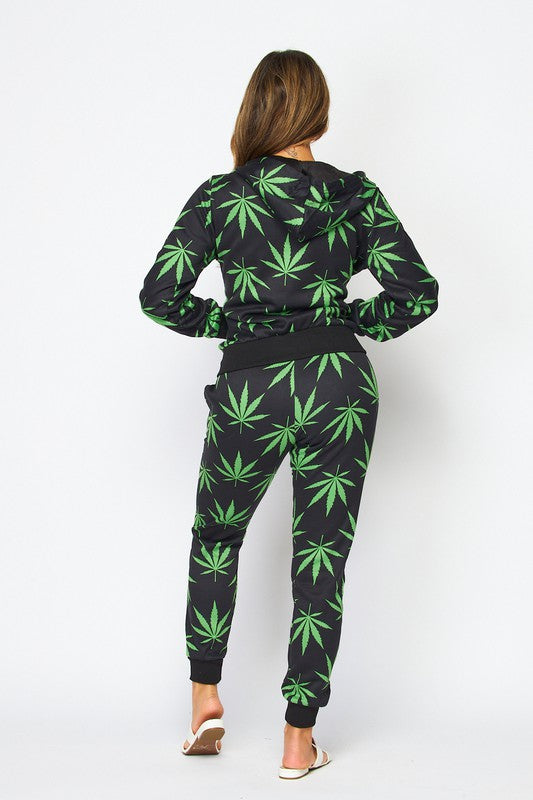 Sexy Cannabis Zip Up Hoodie and Jogger Set