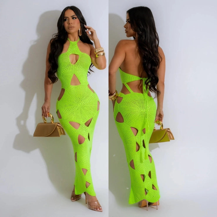 Sexy Cut Out Crochet Halter Dress