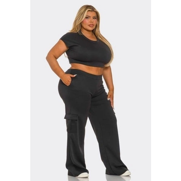 Sexy Plus Two-Piece Set with Cargo Pants and Cropped Top