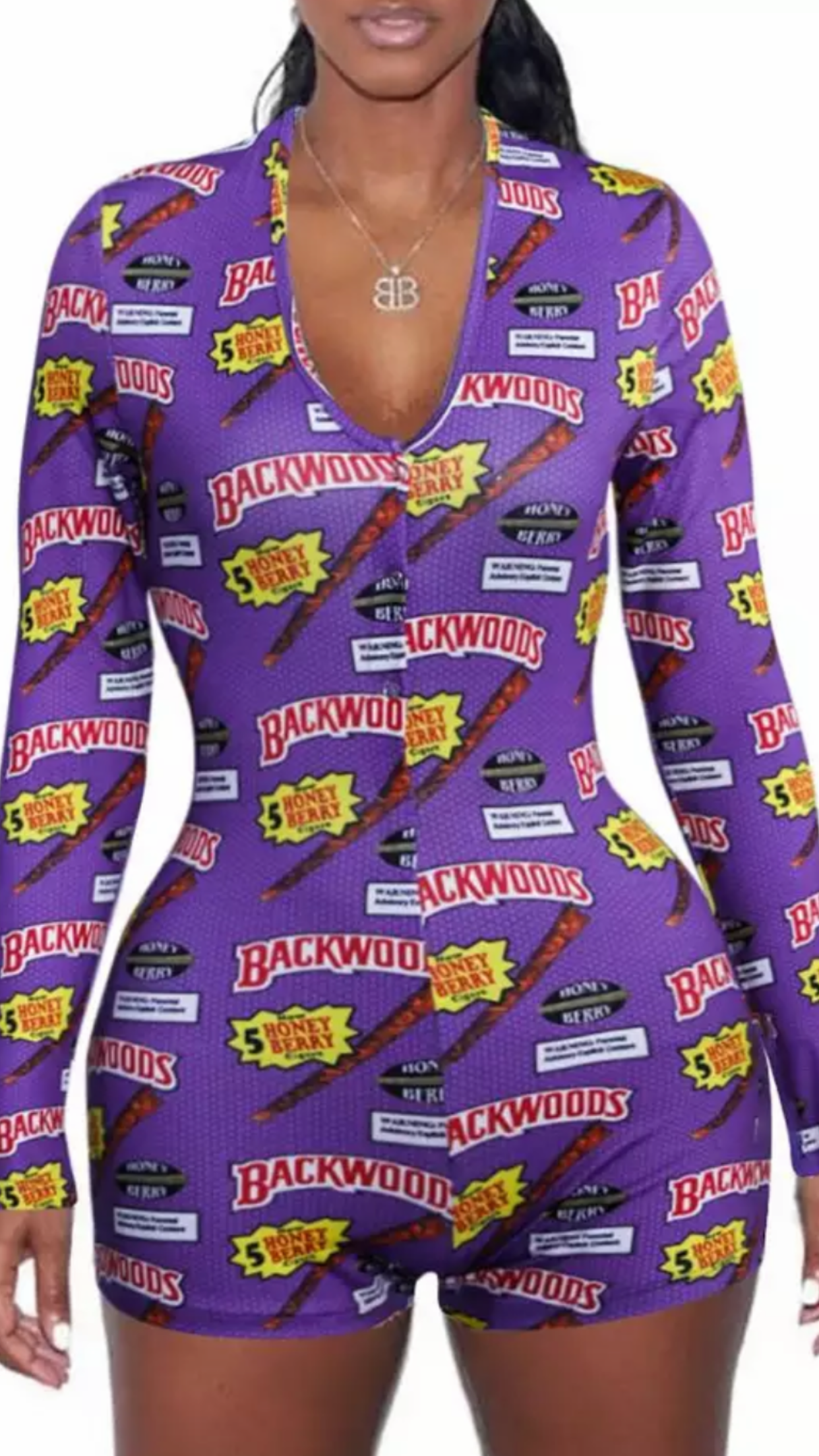 Lovely Backwoods Print Long Sleeved Romper