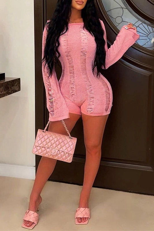 Sexy Backless Long Sleeved Knit Romper