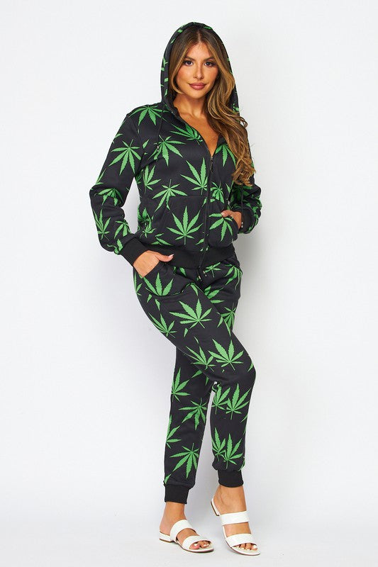 Sexy Cannabis Zip Up Hoodie and Jogger Set