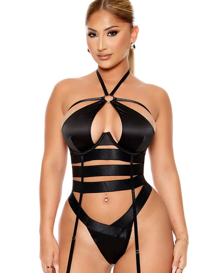 Soft Life Satin Strappy Bustier Lingerie Set