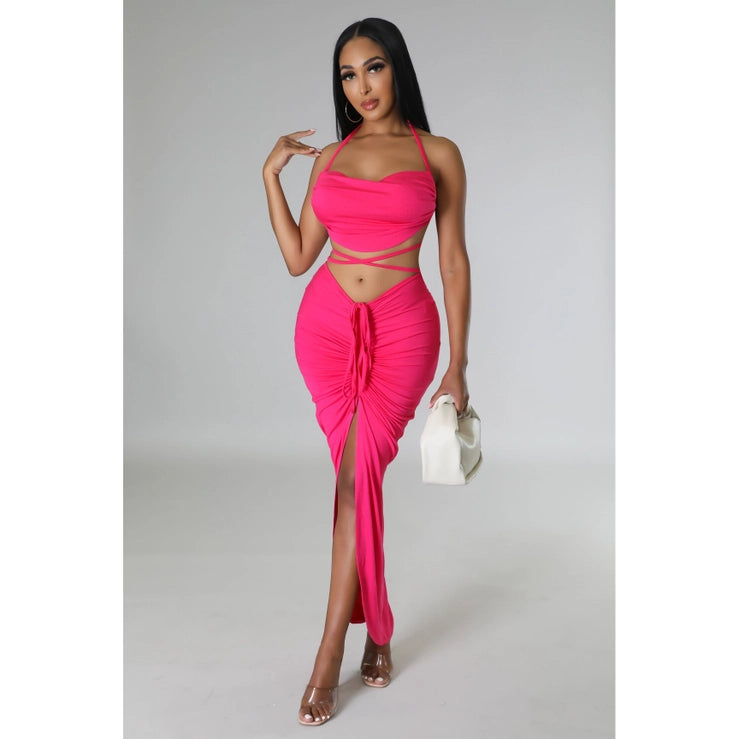 Sexy V Neck Crop Top High Waisted Skirt Two Piece Set