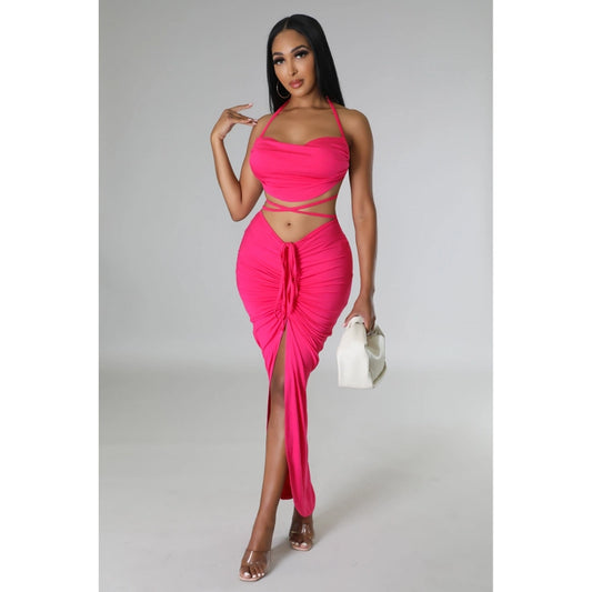 Sexy V Neck Crop Top High Waisted Skirt Two Piece Set