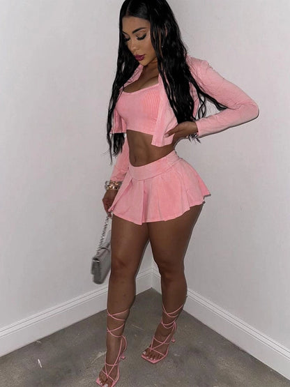 Sexy Three-Piece Crop Skort Set