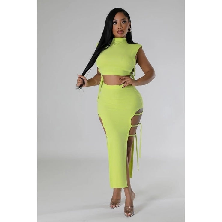 Two Piece Set with Sleeveless Crop Top and Skirt