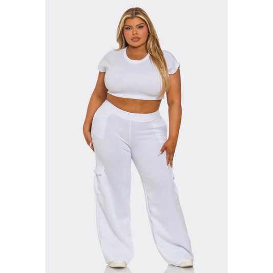 Sexy Plus Two-Piece Set with Cargo Pants and Cropped Top