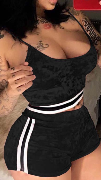 Sexy Two Piece Velour Short Set