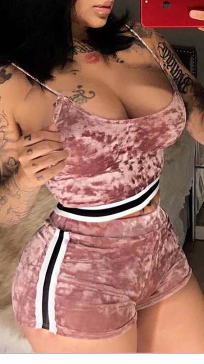 Sexy Two Piece Velour Short Set