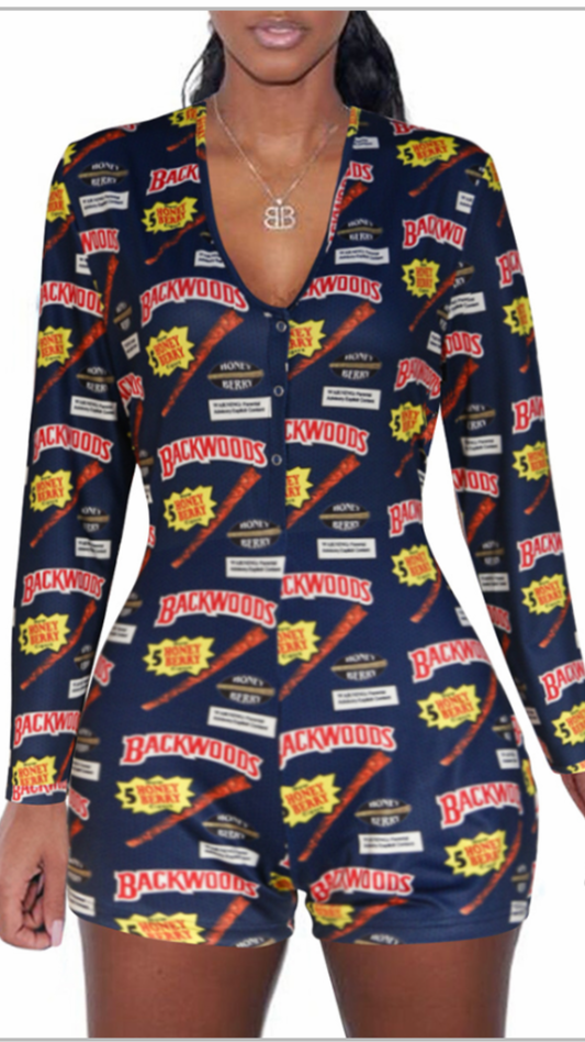 Lovely Backwoods Print Long Sleeved Romper