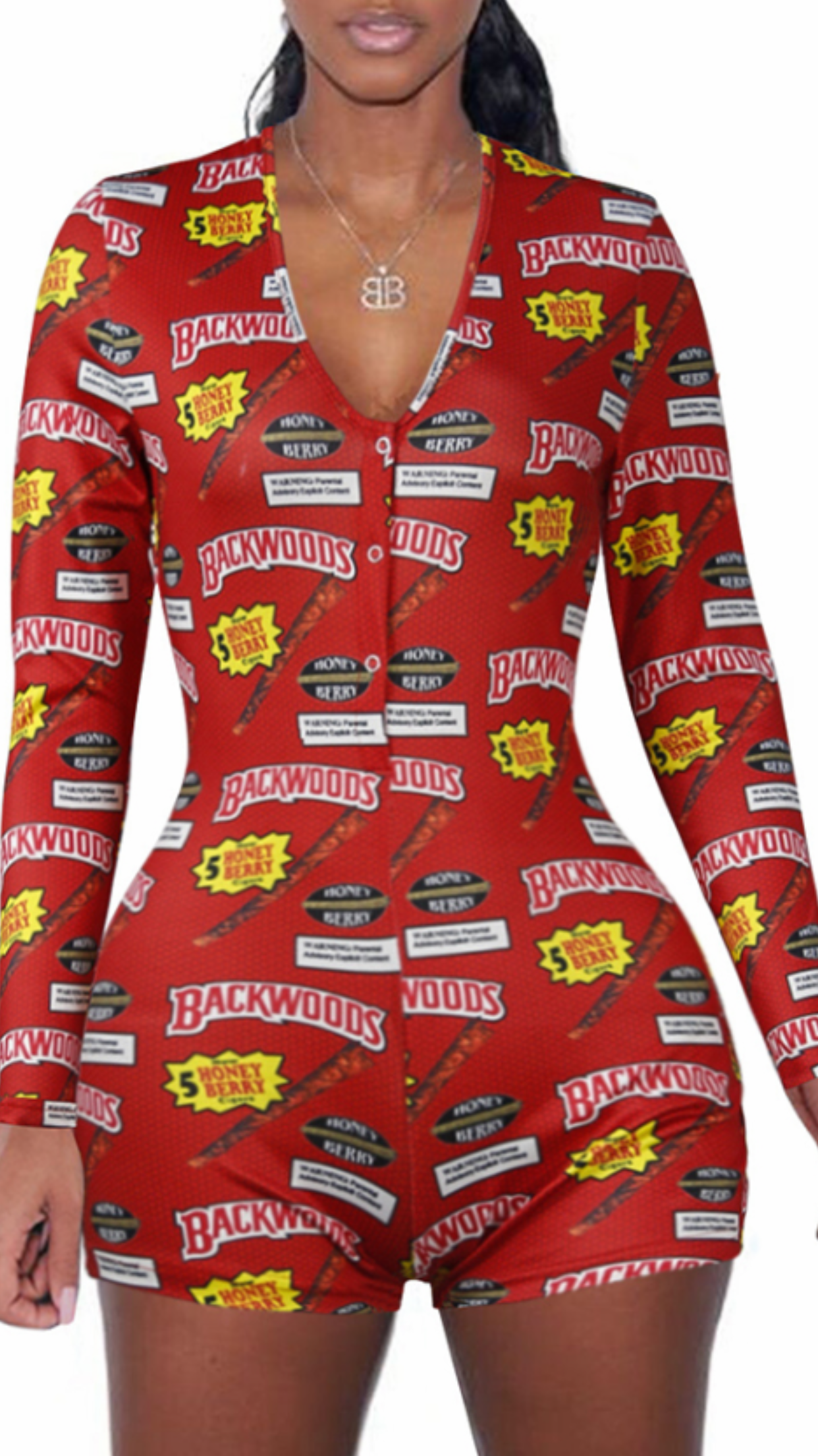 Lovely Backwoods Print Long Sleeved Romper